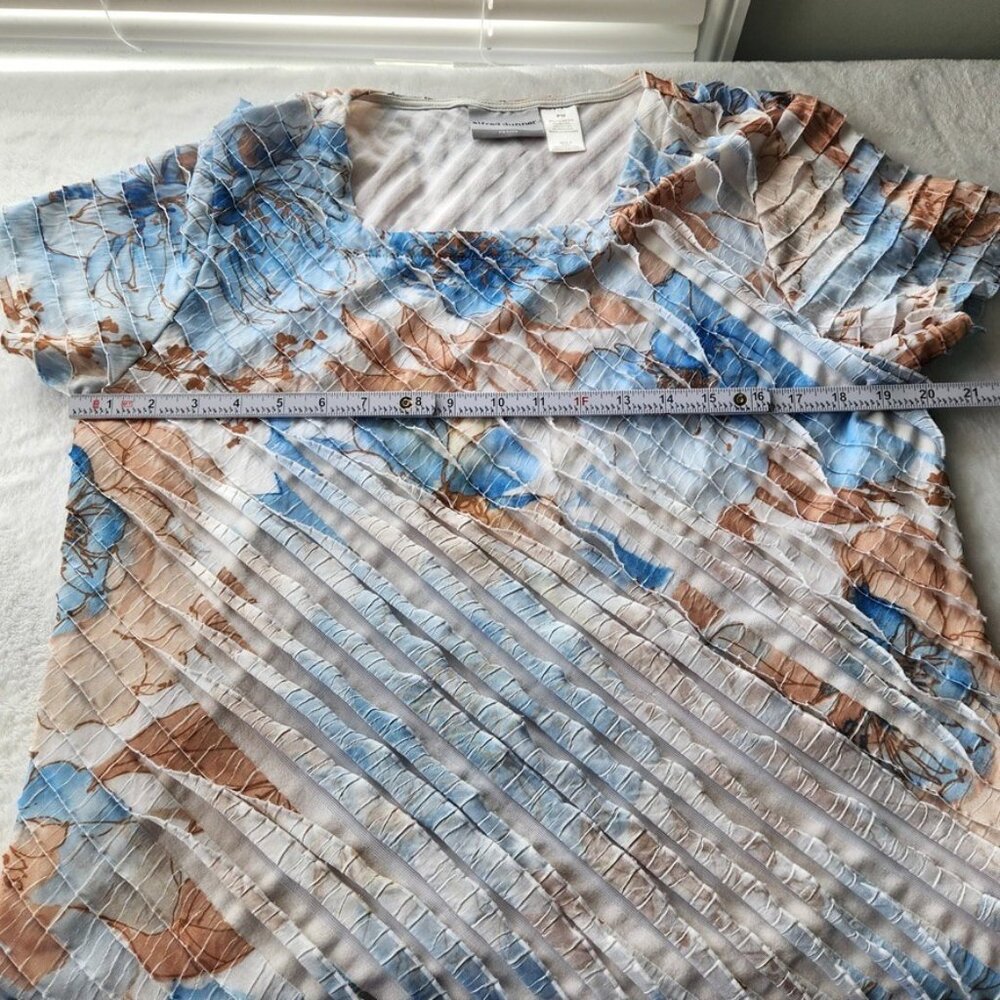 Y2K Pastel Blue Crinkle Boho Top Medium Petite Floral Cottagecore Fairy Vtg 00s - Picture 9 of 10